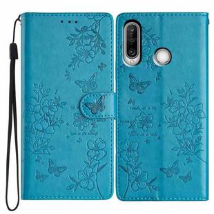 For Huawei Y6p Butterfly Love Flower Embossed Leather Phone Case(Blue)