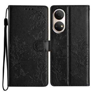 For Honor X7 / Play 30 Plus Butterflies And Flowers Leather Phone Case(Black)