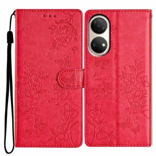 For Honor X7 / Play 30 Plus Butterflies And Flowers Leather Phone Case(Red)