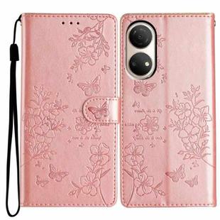 For Honor X7 / Play 30 Plus Butterflies And Flowers Leather Phone Case(Rose Gold)