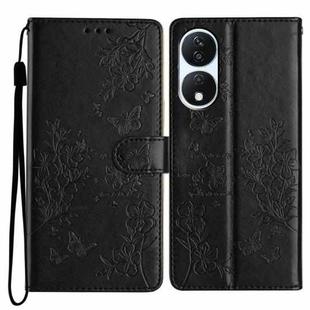 For Honor X7b Butterflies And Flowers Leather Phone Case(Black)