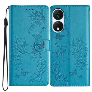 For Honor X7b Butterflies And Flowers Leather Phone Case(Blue)