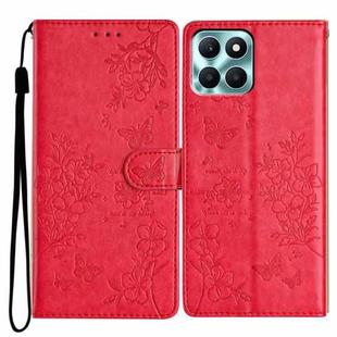 For Honor X8 / X30i Butterflies And Flowers Leather Phone Case(Red)