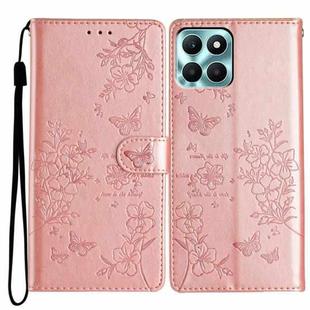 For Honor X8 / X30i Butterflies And Flowers Leather Phone Case(Rose Gold)