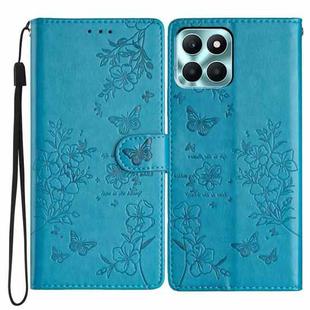 For Honor X8 / X30i Butterflies And Flowers Leather Phone Case(Blue)