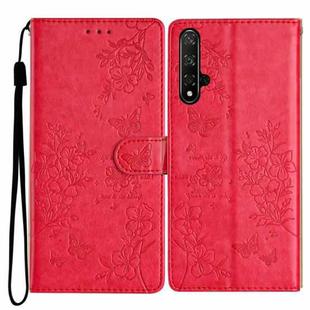 For Honor 20 Butterflies And Flowers Leather Phone Case(Red)