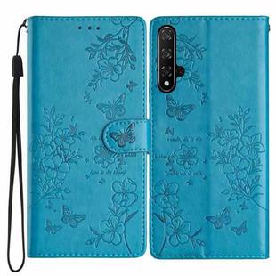 For Honor 20 Butterflies And Flowers Leather Phone Case(Blue)