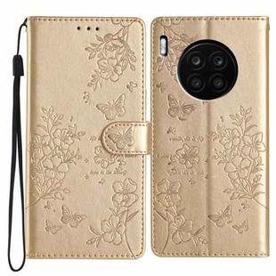 For Honor 50 Lite Butterflies And Flowers Leather Phone Case(Gold)