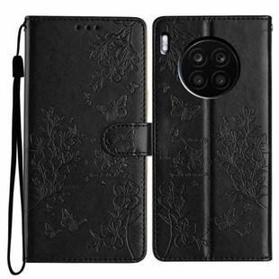 For Honor 50 Lite Butterflies And Flowers Leather Phone Case(Black)