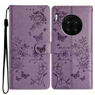 For Honor 50 Lite Butterflies And Flowers Leather Phone Case(Purple)