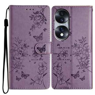 For Honor 70 5G Butterflies And Flowers Leather Phone Case(Purple)