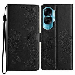 For Honor 90 Lite Butterflies And Flowers Leather Phone Case(Black)