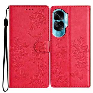 For Honor 90 Lite Butterflies And Flowers Leather Phone Case(Red)