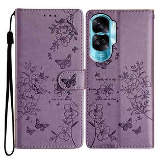 For Honor 90 Lite Butterflies And Flowers Leather Phone Case(Purple)