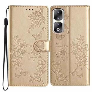 For Honor 90 Pro Butterflies And Flowers Leather Phone Case(Gold)