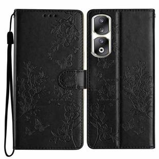 For Honor 90 Pro Butterflies And Flowers Leather Phone Case(Black)