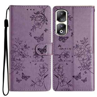 For Honor 90 Pro Butterflies And Flowers Leather Phone Case(Purple)