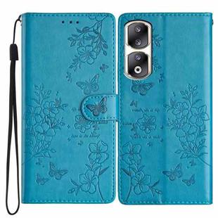 For Honor 90 Pro Butterflies And Flowers Leather Phone Case(Blue)