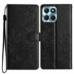 For Honor X6a Butterflies And Flowers Leather Phone Case(Black)