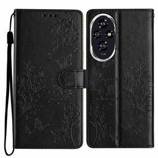 For Honor 200 Butterflies And Flowers Leather Phone Case(Black)