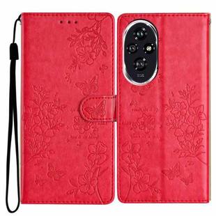 For Honor 200 Butterflies And Flowers Leather Phone Case(Red)