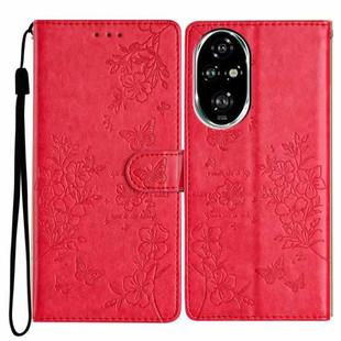 For Honor 200 Pro Butterflies And Flowers Leather Phone Case(Red)