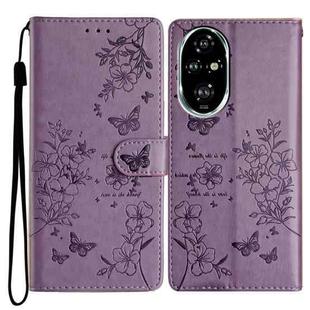 For Honor 200 Pro Butterflies And Flowers Leather Phone Case(Purple)