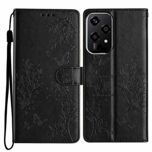 For Honor 200 Lite Global Butterflies And Flowers Leather Phone Case(Black)