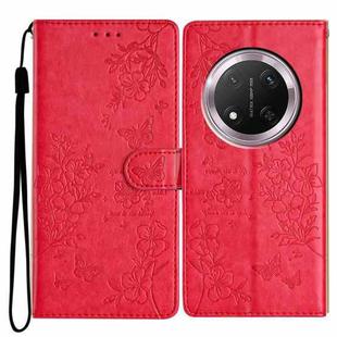 For Honor X9c Butterflies And Flowers Leather Phone Case(Red)