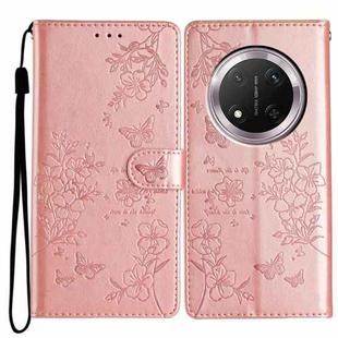 For Honor X9c Butterflies And Flowers Leather Phone Case(Rose Gold)