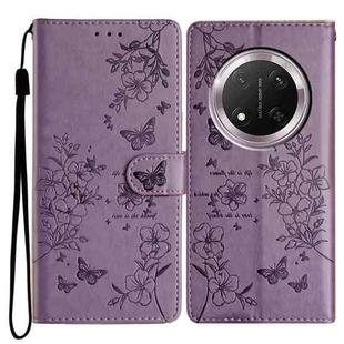 For Honor X9c Butterflies And Flowers Leather Phone Case(Purple)