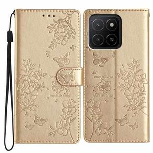 For Honor X5b Butterflies And Flowers Leather Phone Case(Gold)