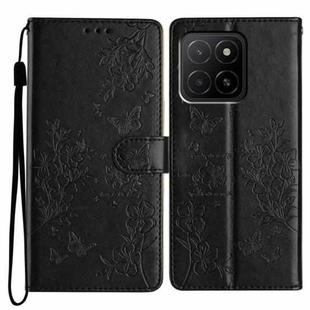 For Honor X5b Butterflies And Flowers Leather Phone Case(Black)