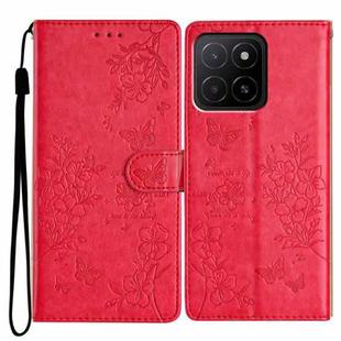 For Honor X5b Butterflies And Flowers Leather Phone Case(Red)