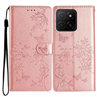 For Honor X5b Butterflies And Flowers Leather Phone Case(Rose Gold)