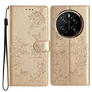 For Honor Magic7 Pro Butterflies And Flowers Leather Phone Case(Gold)