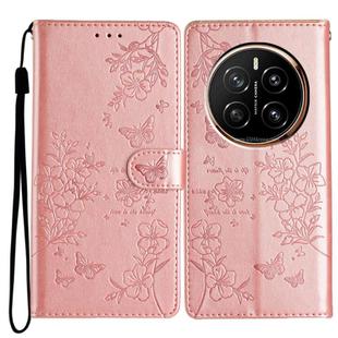 For Honor Magic7 Pro Butterflies And Flowers Leather Phone Case(Rose Gold)