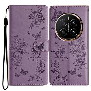 For Honor Magic7 Pro Butterflies And Flowers Leather Phone Case(Purple)