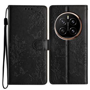 For Honor Magic7 Butterflies And Flowers Leather Phone Case(Black)