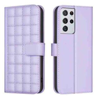 For Samsung Galaxy S21 Ultra 5G Square Texture Leather Phone Case(Purple)