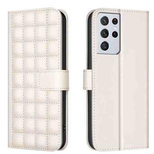 For Samsung Galaxy S21 Ultra 5G Square Texture Leather Phone Case(Beige)