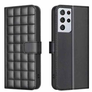 For Samsung Galaxy S21 Ultra 5G Square Texture Leather Phone Case(Black)