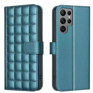 For Samsung Galaxy S22 Ultra 5G Square Texture Leather Phone Case(Green)