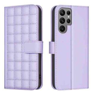For Samsung Galaxy S22 Ultra 5G Square Texture Leather Phone Case(Purple)