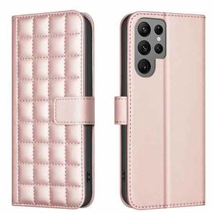 For Samsung Galaxy S22 Ultra 5G Square Texture Leather Phone Case(Rose Gold)