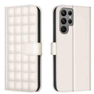 For Samsung Galaxy S22 Ultra 5G Square Texture Leather Phone Case(Beige)