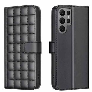 For Samsung Galaxy S22 Ultra 5G Square Texture Leather Phone Case(Black)