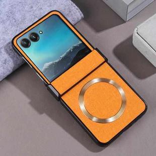 For Motorola Razr 50 Three-stage Folding Magsafe Cloth Texture Phone Case(Orange)