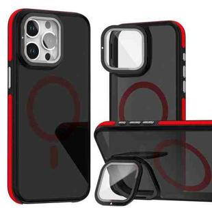 For iPhone 15 Pro Magsafe Dual-Color Skin Feel Lens Film Phone Case with Lens Fold Holder(Red)