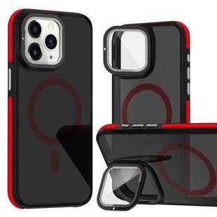 For iPhone 11 Pro Max Magsafe Dual-Color Skin Feel Lens Film Phone Case with Lens Fold Holder(Red)